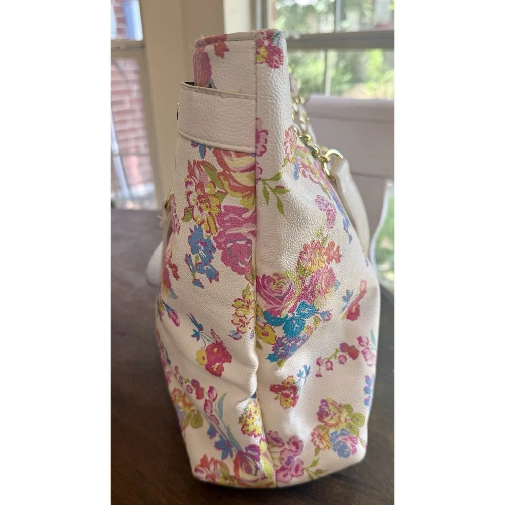 Betsey Johnson Tote Floral Big Bow Chain Strap Accent Logo Spring Pristine Cond.